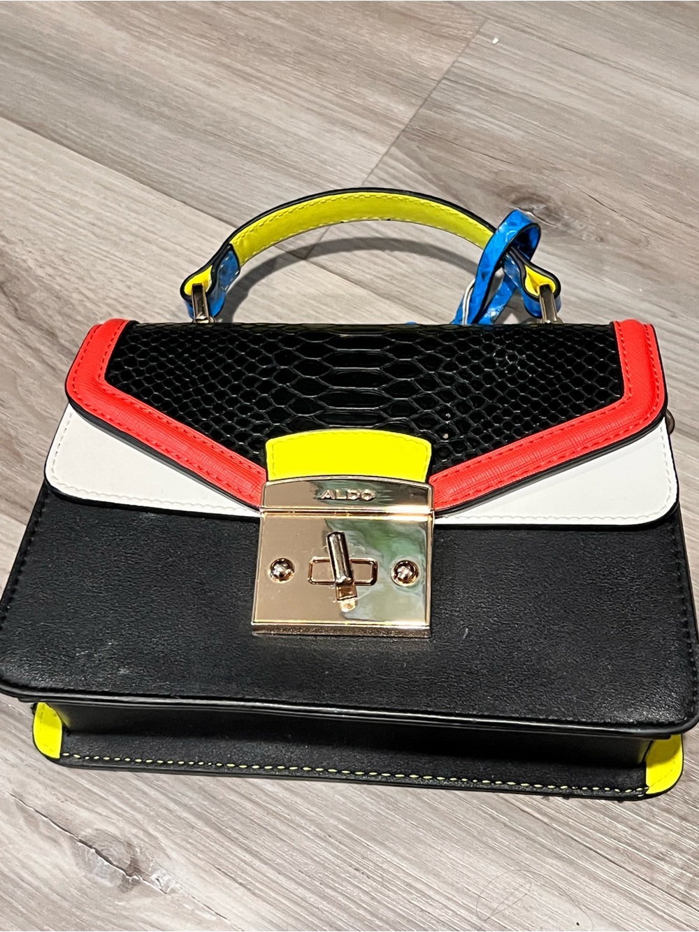 ALDO Black Colorblock Top-Handle Satchel with Yellow, Red & White Accents